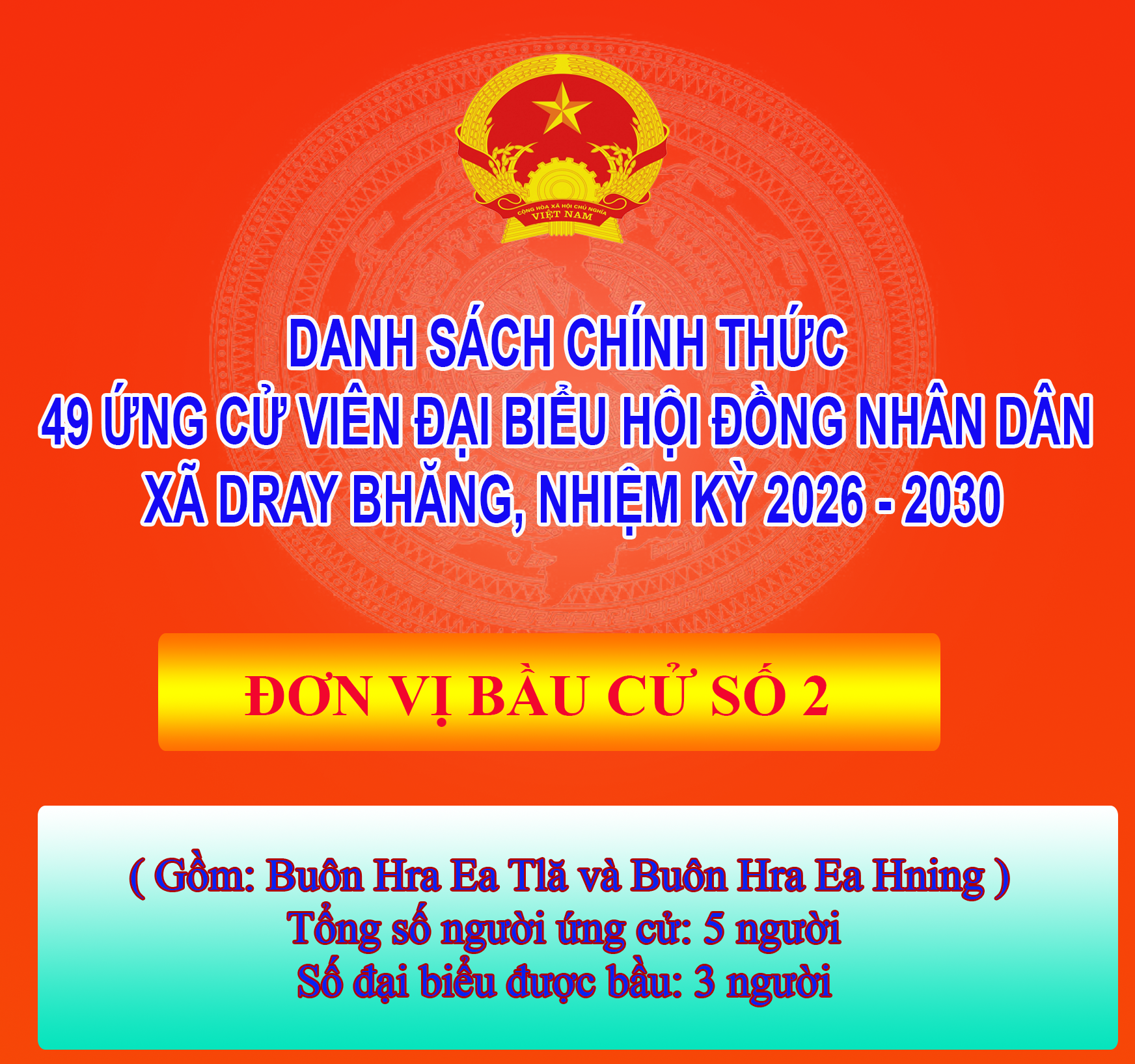 TIỂU SỬ TÓM TẮT ỨNG CỬ VIÊN ĐẠI BIỂU HỘI ĐỒNG NHÂN DÂN XÃ DRAY BHĂNG - ĐƠN VỊ BẦU CỬ SỐ 2
